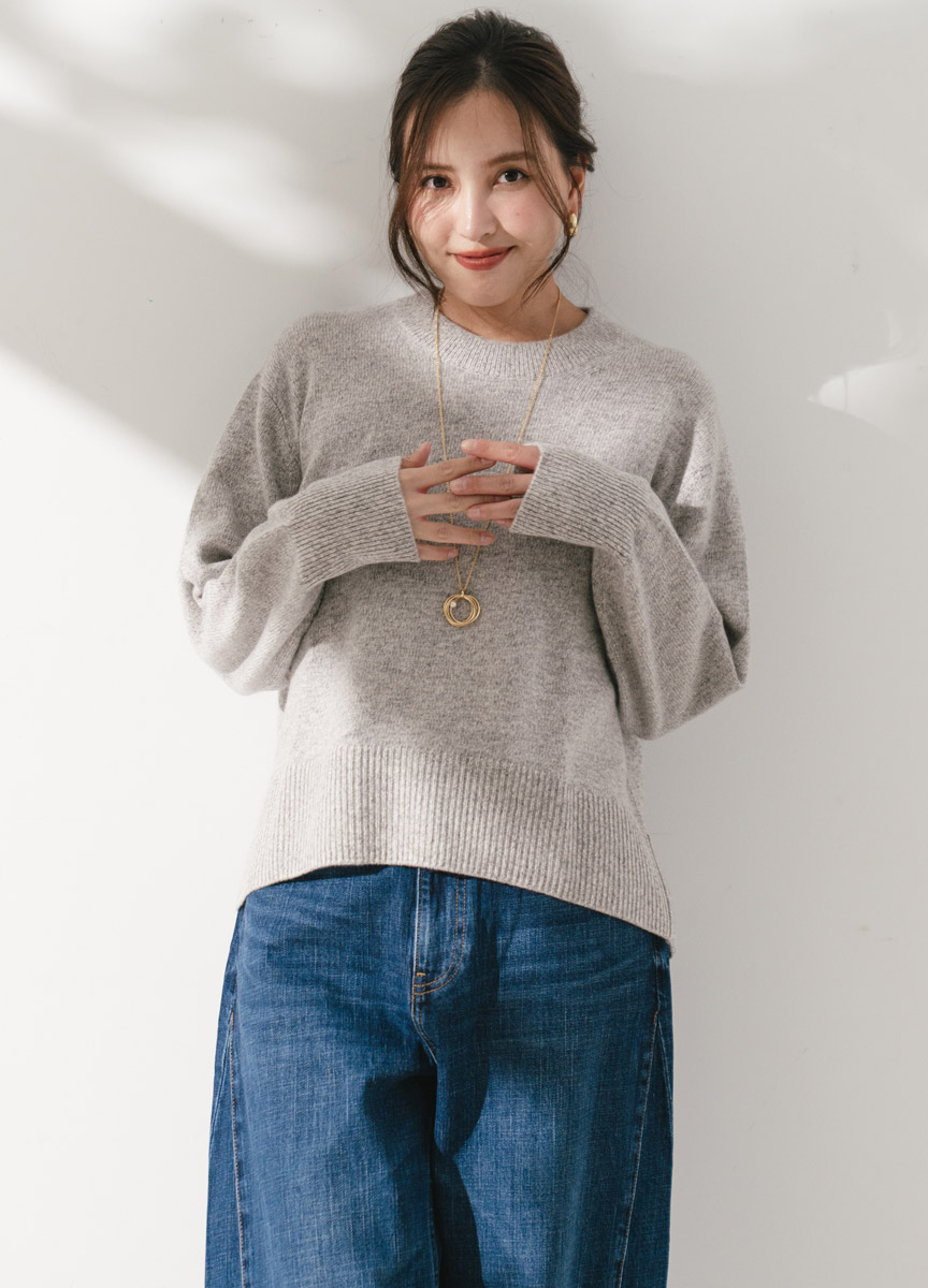 CASHMERE寬邊圓領粗針織衫